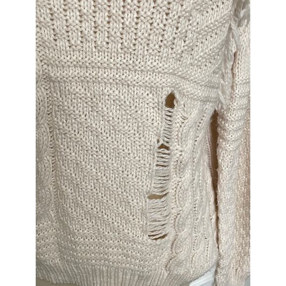 Topshop Cream Cable Knit Sweater Fringe and Open Knit - Picture 4 of 8